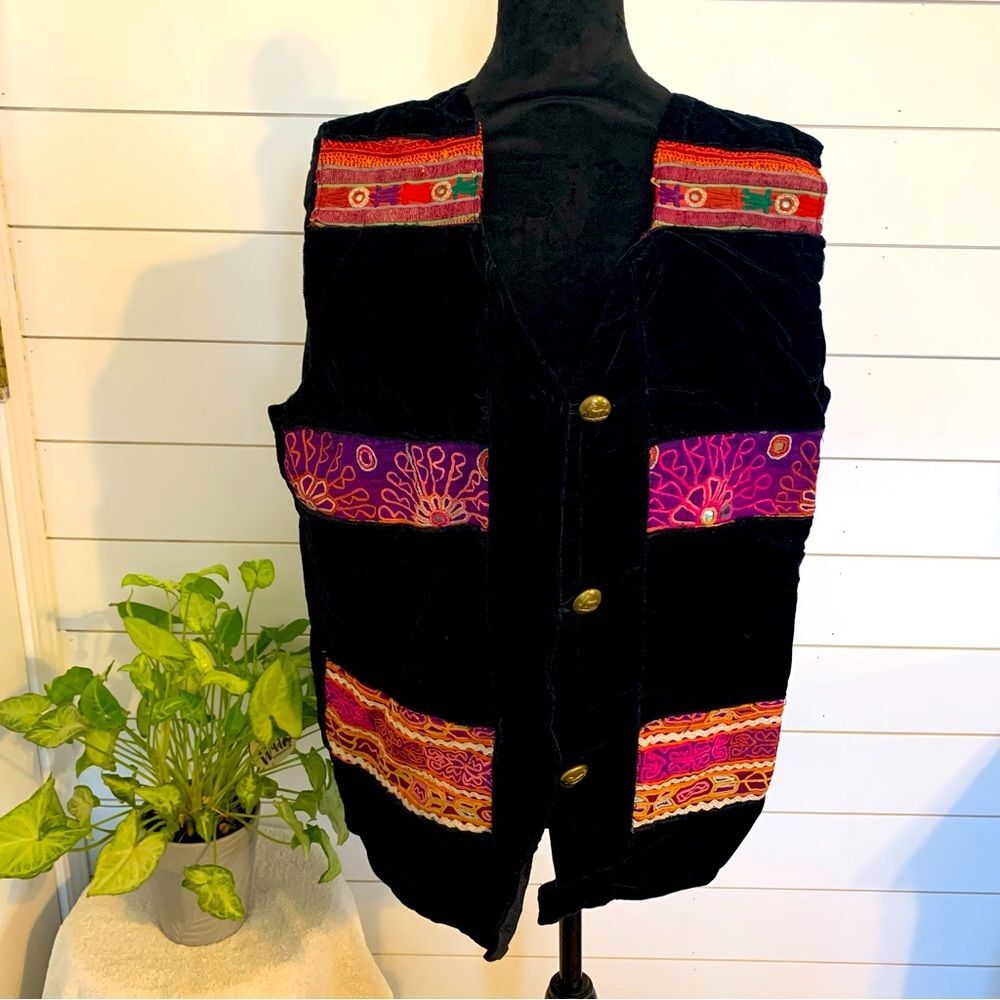 unisex Vintage Afghan waist coat velvet embroidered boho hippie gypsy tribal